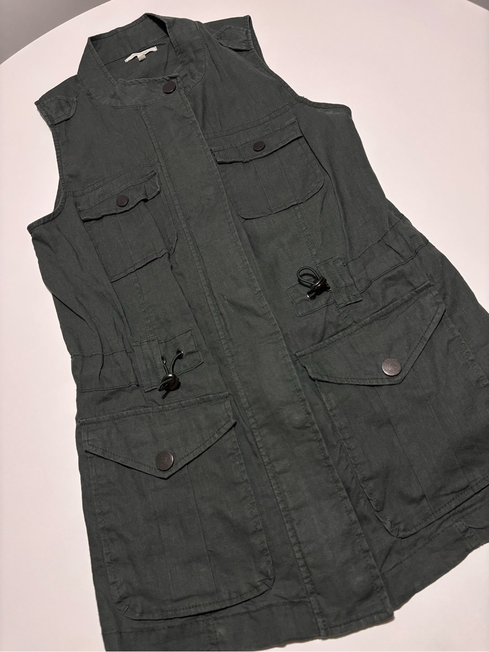 Maurices Dark Charcoal Grey Gorpcore Cotton Linen Utility Cargo Vest